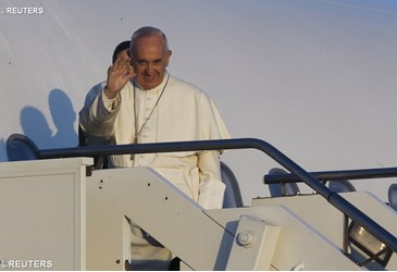 Pope Francis arrives in Lesbos