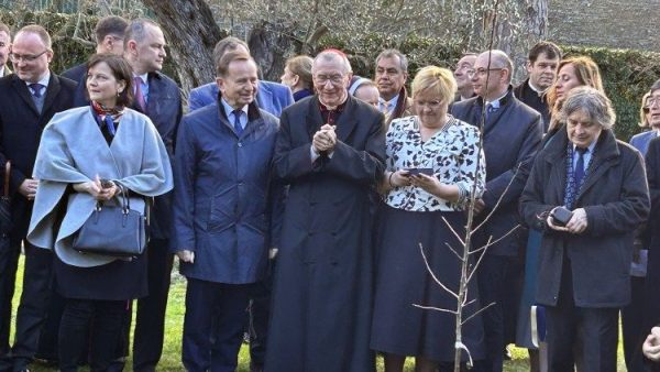 Cardinal Parolin plants tree in Vatican Gardens as a tribute to Ulma family