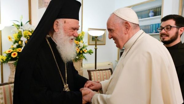 Ieronymos II visits with Pope Francis on eve of his return to Rome