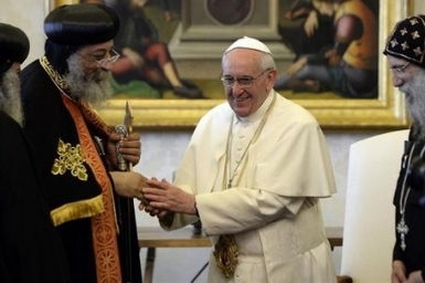 Pope Francis welcomes Egypt`s Coptic Orthodox Pope Tawadros