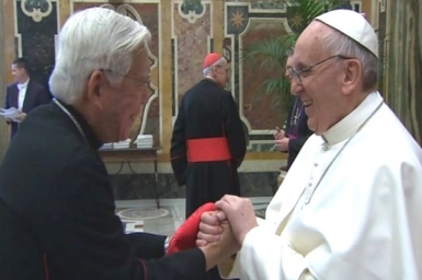 Pope Francis greets Cardinals