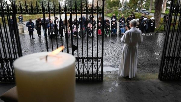 Pope Leo prays with the sick at Vatican Gardens